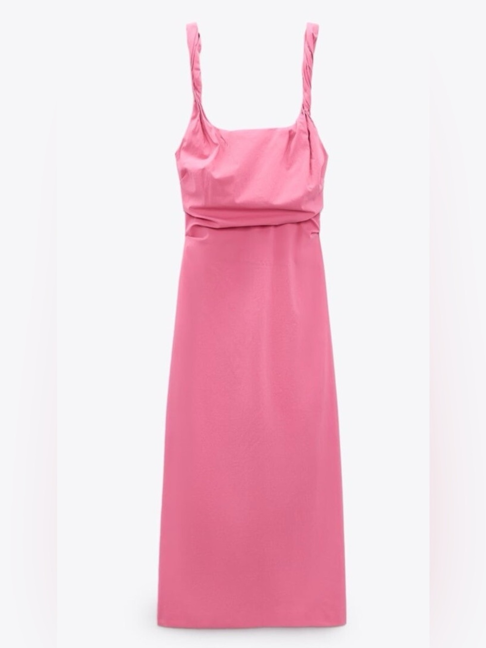 Zara Pink Back Slit Strappy Ruched Midi Dress Sz S